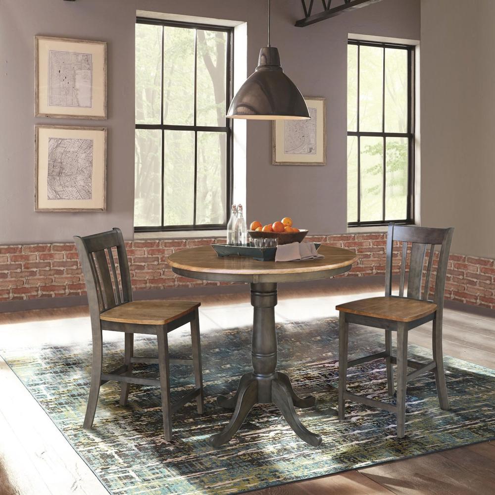 36" Round Pedestal Gathering Height Table With 2 San Remo Counter Height Stools. Picture 4