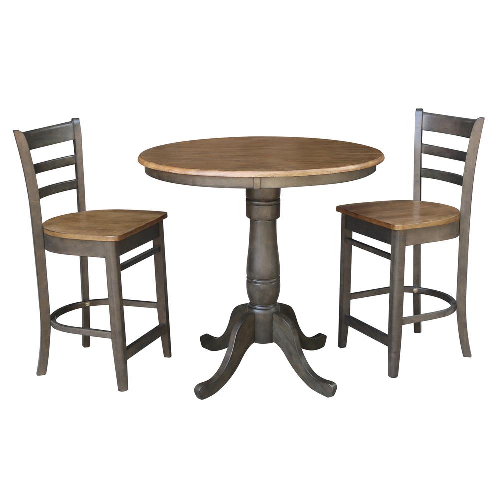 36" Round Pedestal Gathering Height Table With 2 Emily Counter Height Stools. Picture 1