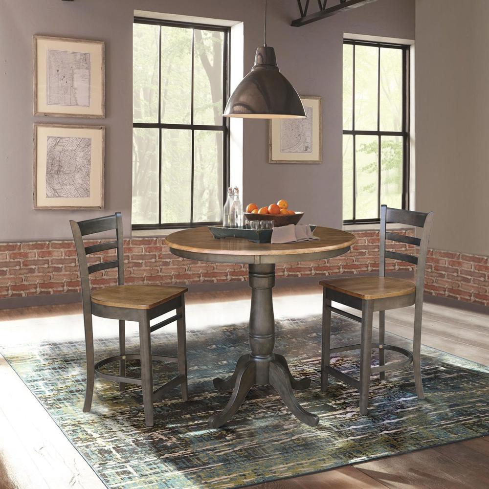 36" Round Pedestal Gathering Height Table With 2 Emily Counter Height Stools. Picture 4