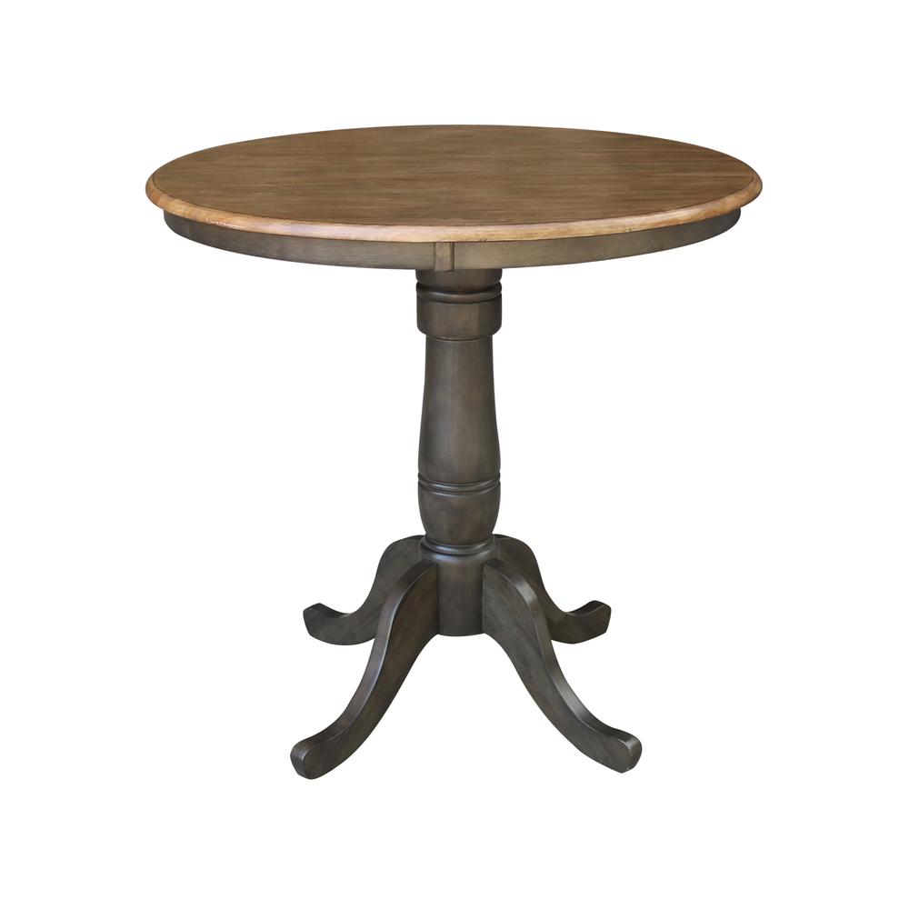 36" Round Pedestal Gathering Height Table With 2 Emily Counter Height Stools. Picture 2