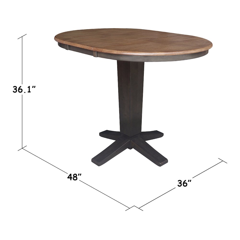 36 in Round Top Pedestal Counter Height Dining Table with 12 in Leaf. Picture 2