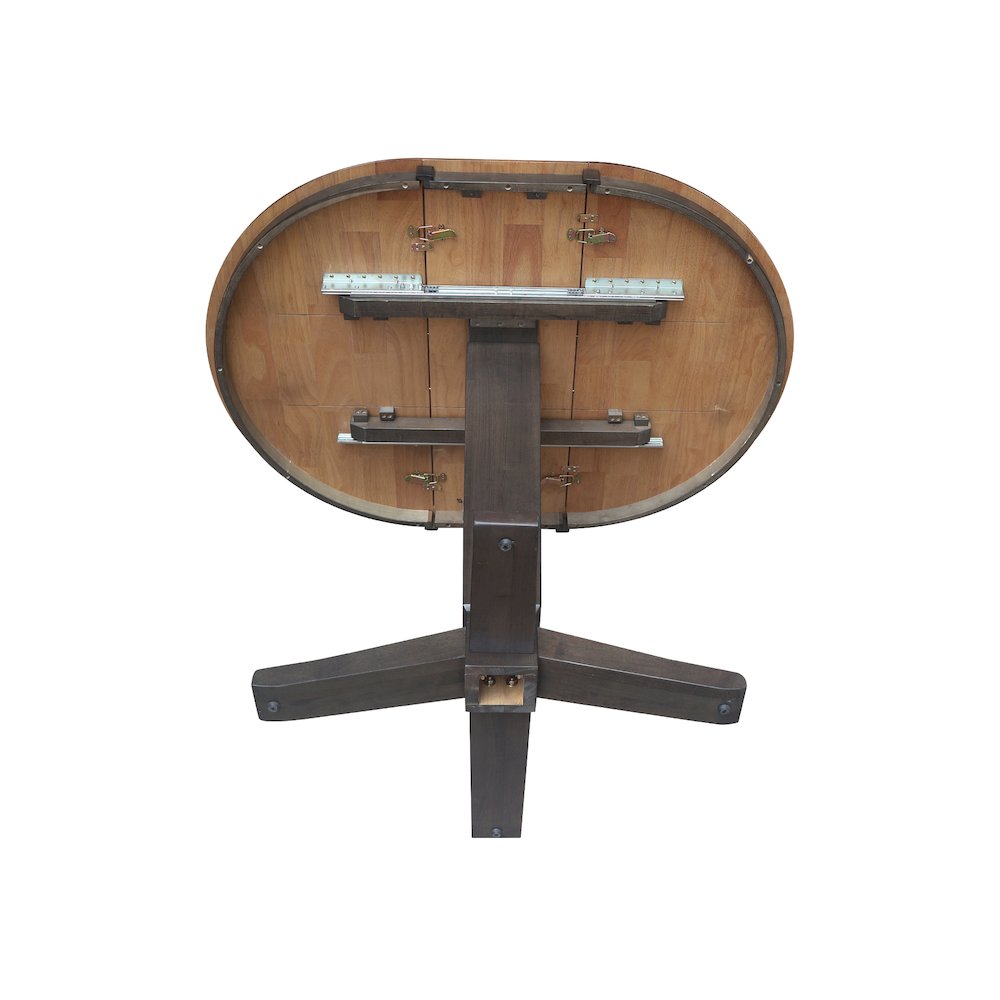 36 in Round Top Pedestal Counter Height Dining Table with 12 in Leaf. Picture 7
