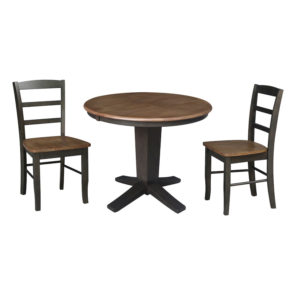 36 in Round Dining Table with 12 in Leaf and 2 Dining Chairs - 3 Piece Set. Picture 4