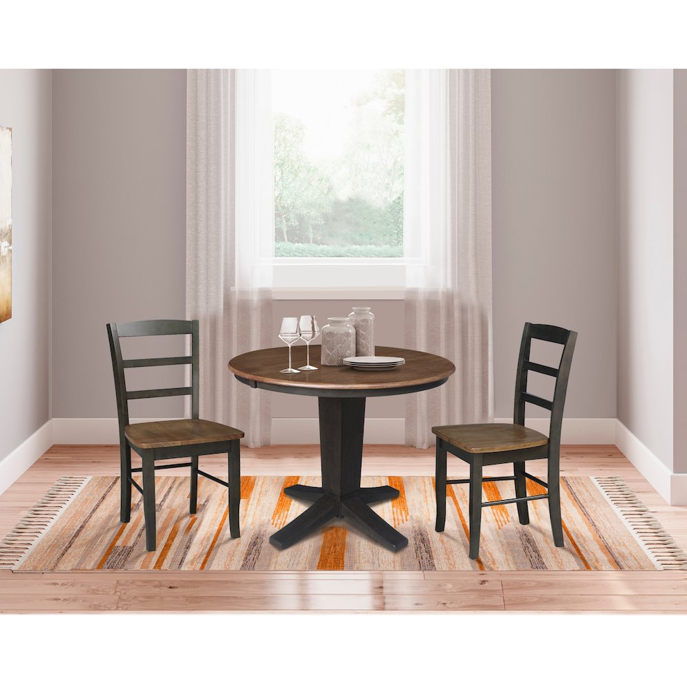 36 in Round Dining Table with 12 in Leaf and 2 Dining Chairs - 3 Piece Set. Picture 2