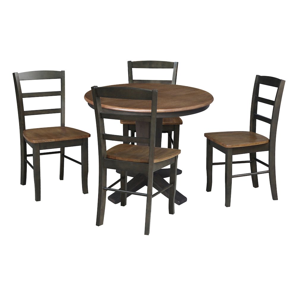 36 in Round Dining Table with 12 in Leaf and 4 Dining Chairs - 5 Piece Set. Picture 6