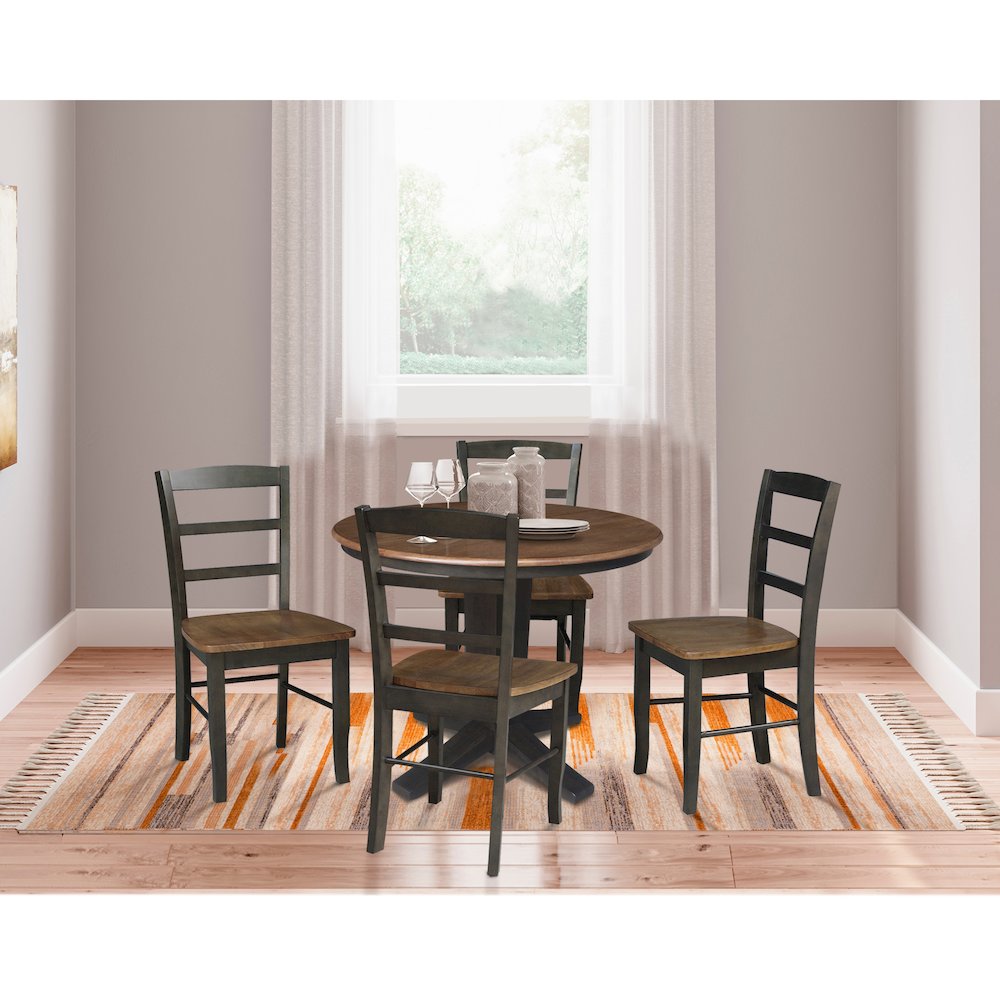 36 in Round Dining Table with 12 in Leaf and 4 Dining Chairs - 5 Piece Set. Picture 2