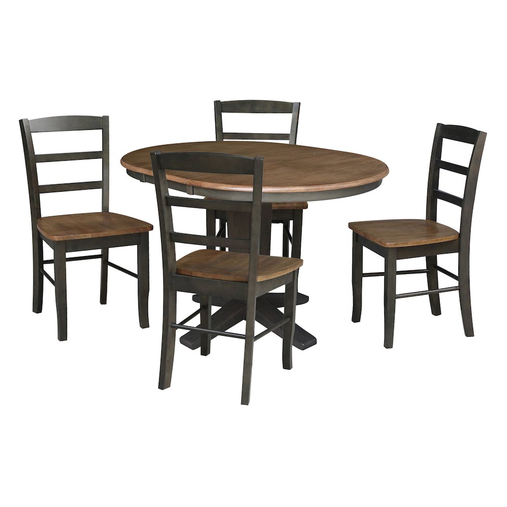 36 in Round Dining Table with 12 in Leaf and 4 Dining Chairs - 5 Piece Set. Picture 5
