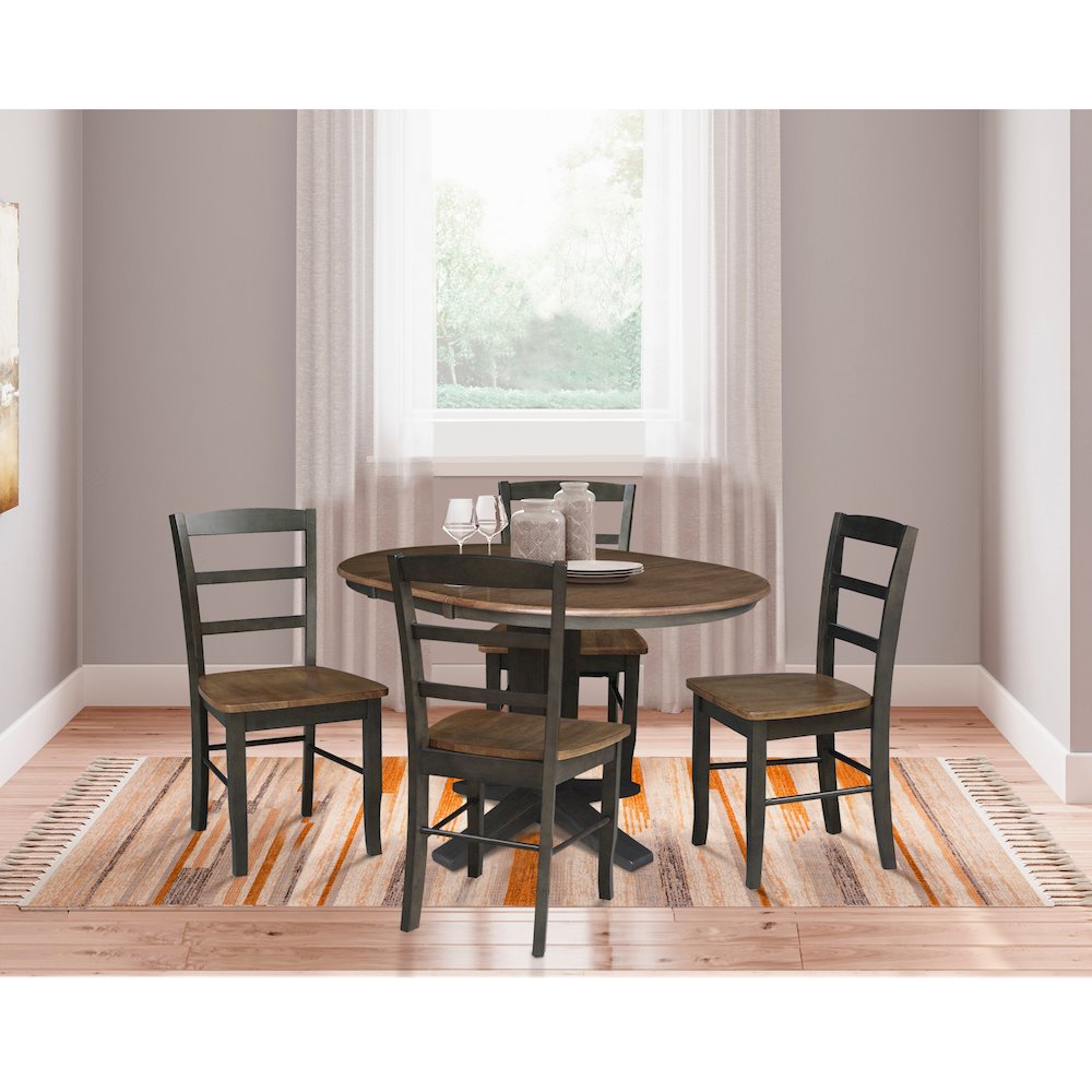 36 in Round Dining Table with 12 in Leaf and 4 Dining Chairs - 5 Piece Set. Picture 4