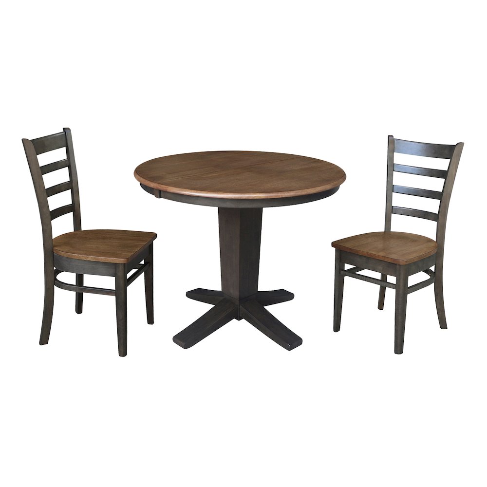 36 in Round Dining Table with 12 in Leaf and 2 Dining Chairs - 3 Piece Set. Picture 4