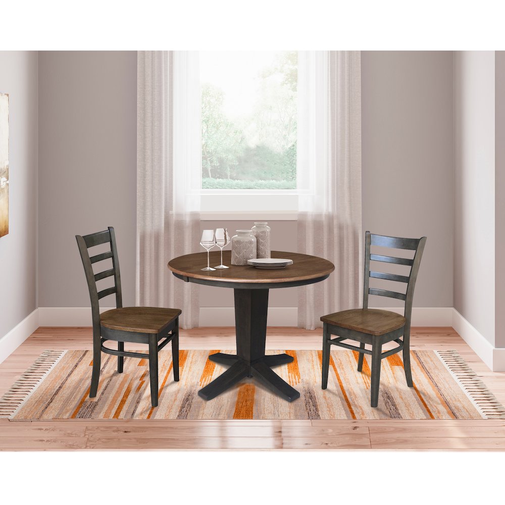 36 in Round Dining Table with 12 in Leaf and 2 Dining Chairs - 3 Piece Set. Picture 2