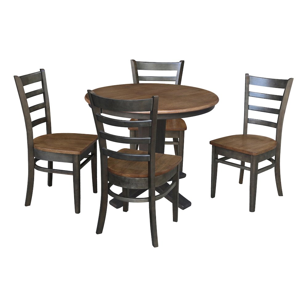 36 in Round Dining Table with 12 in Leaf and 4 Dining Chairs - 5 Piece Set. Picture 6