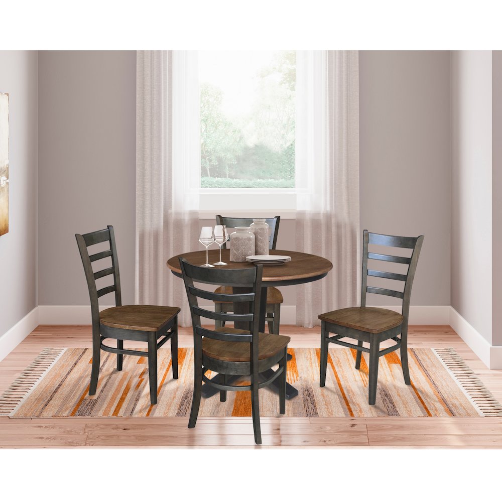 36 in Round Dining Table with 12 in Leaf and 4 Dining Chairs - 5 Piece Set. Picture 2