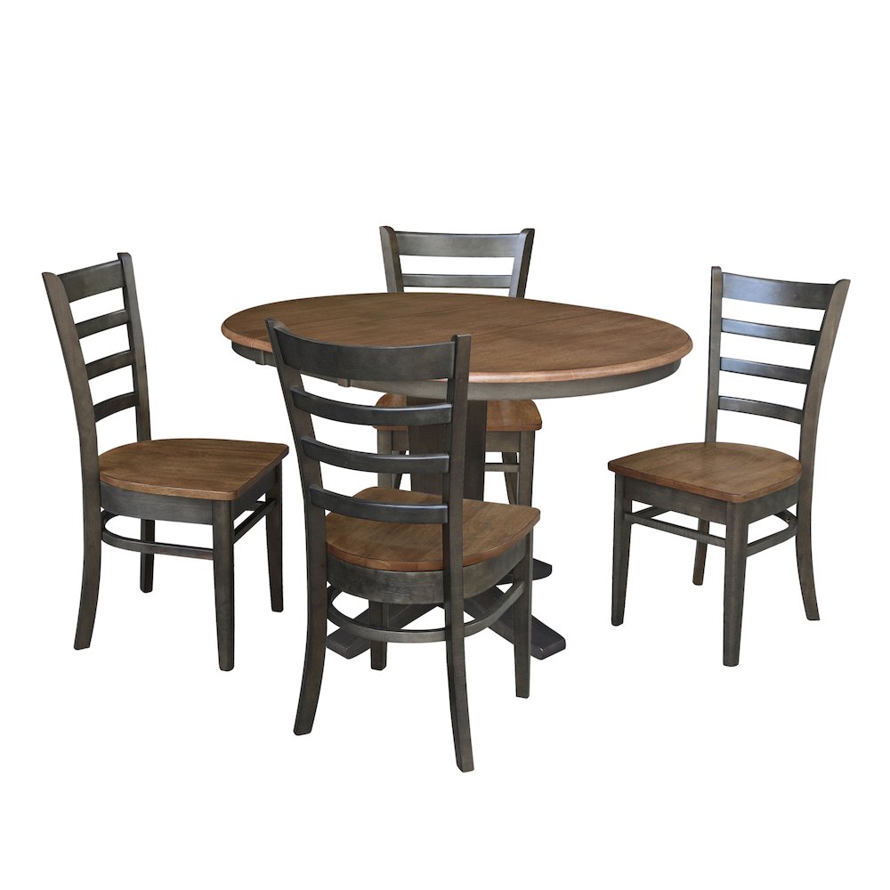 36 in Round Dining Table with 12 in Leaf and 4 Dining Chairs - 5 Piece Set. Picture 5