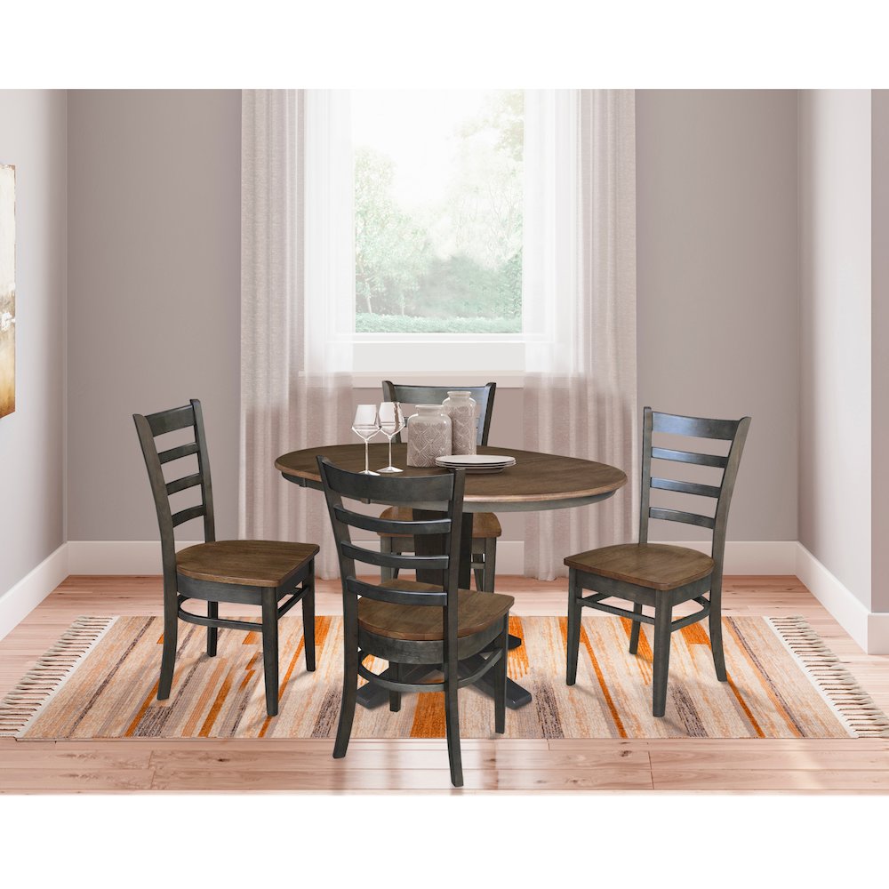 36 in Round Dining Table with 12 in Leaf and 4 Dining Chairs - 5 Piece Set. Picture 4
