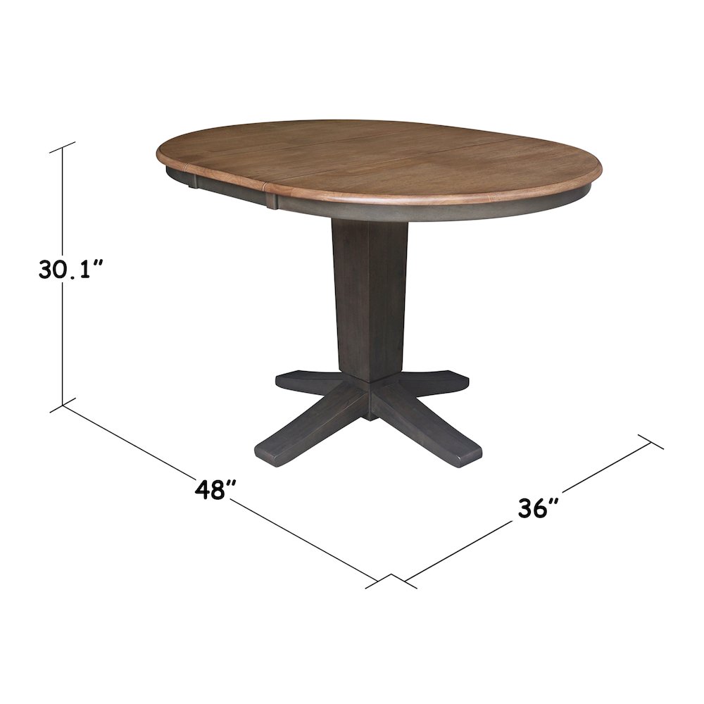 36 in Round Top Pedestal Dining Table with 12 in Leaf in Hickory/Washed Coal. Picture 2