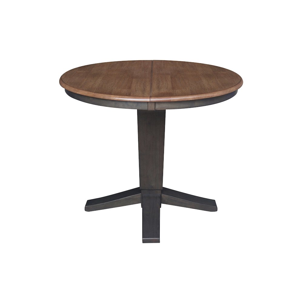 36 in Round Top Pedestal Dining Table with 12 in Leaf in Hickory/Washed Coal. Picture 4
