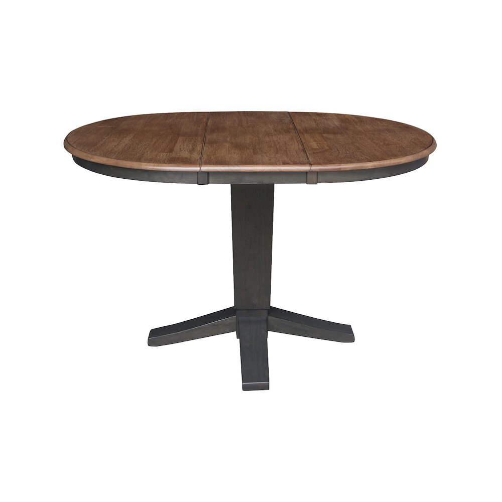 36 in Round Top Pedestal Dining Table with 12 in Leaf in Hickory/Washed Coal. Picture 3