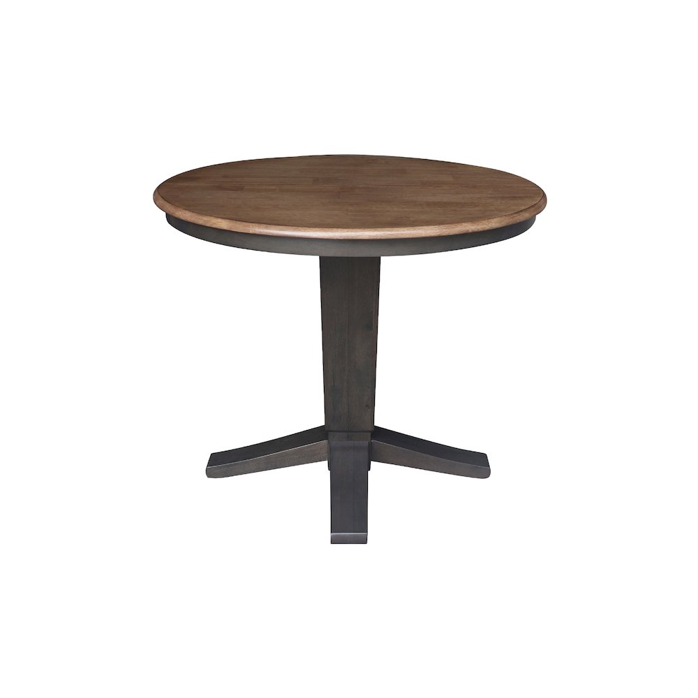 36 in Round Top Pedestal Dining Table with 12 in Leaf in Hickory/Washed Coal. Picture 6