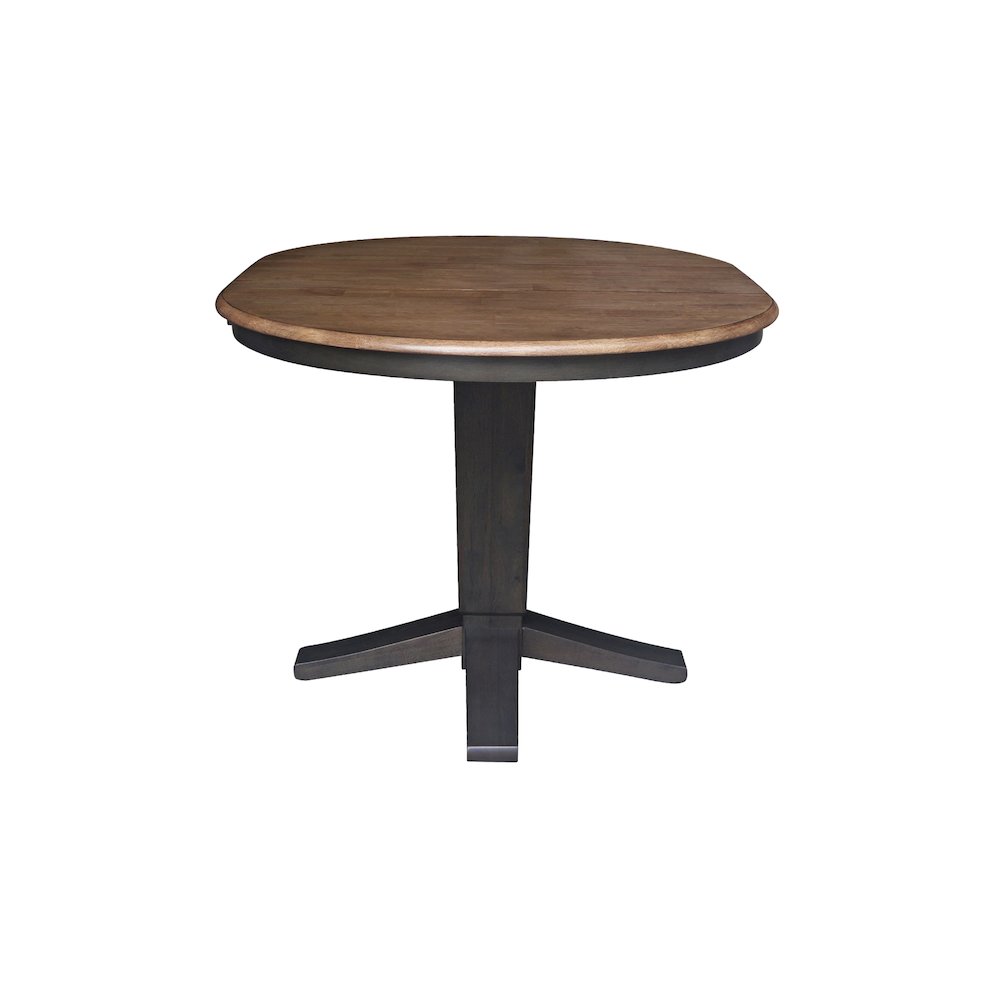 36 in Round Top Pedestal Dining Table with 12 in Leaf in Hickory/Washed Coal. Picture 5