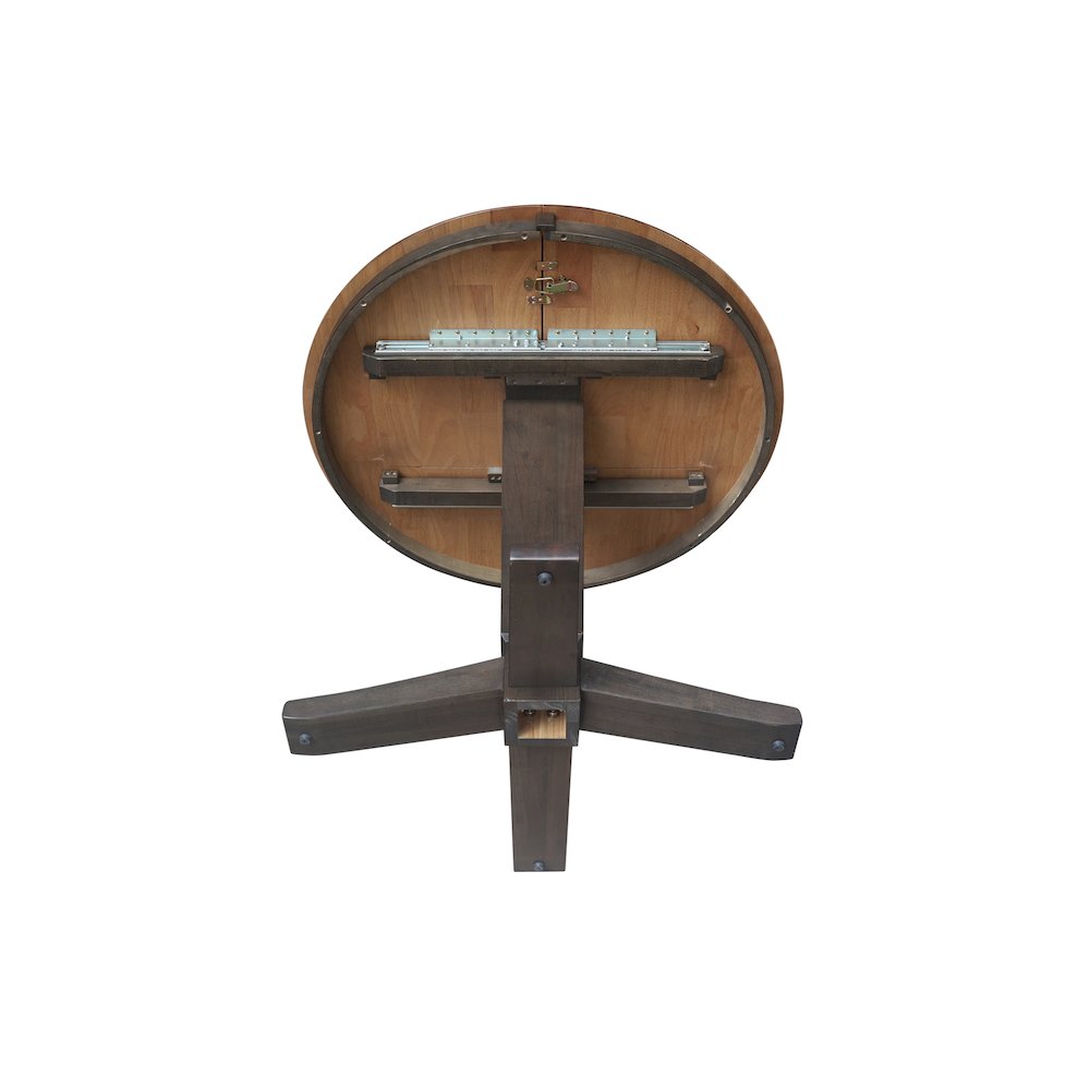 36 in Round Top Pedestal Dining Table with 12 in Leaf in Hickory/Washed Coal. Picture 8
