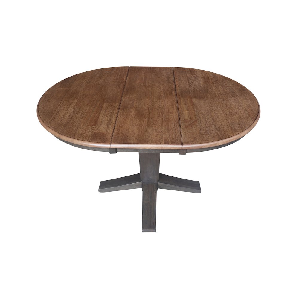 36 in Round Top Pedestal Dining Table with 12 in Leaf in Hickory/Washed Coal. Picture 10