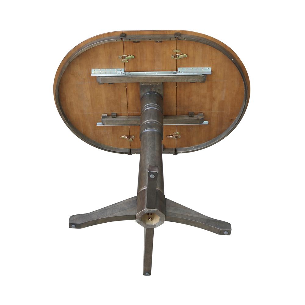 36" round top ped table with 12" leaf - 42.1"h - bar height. Picture 7