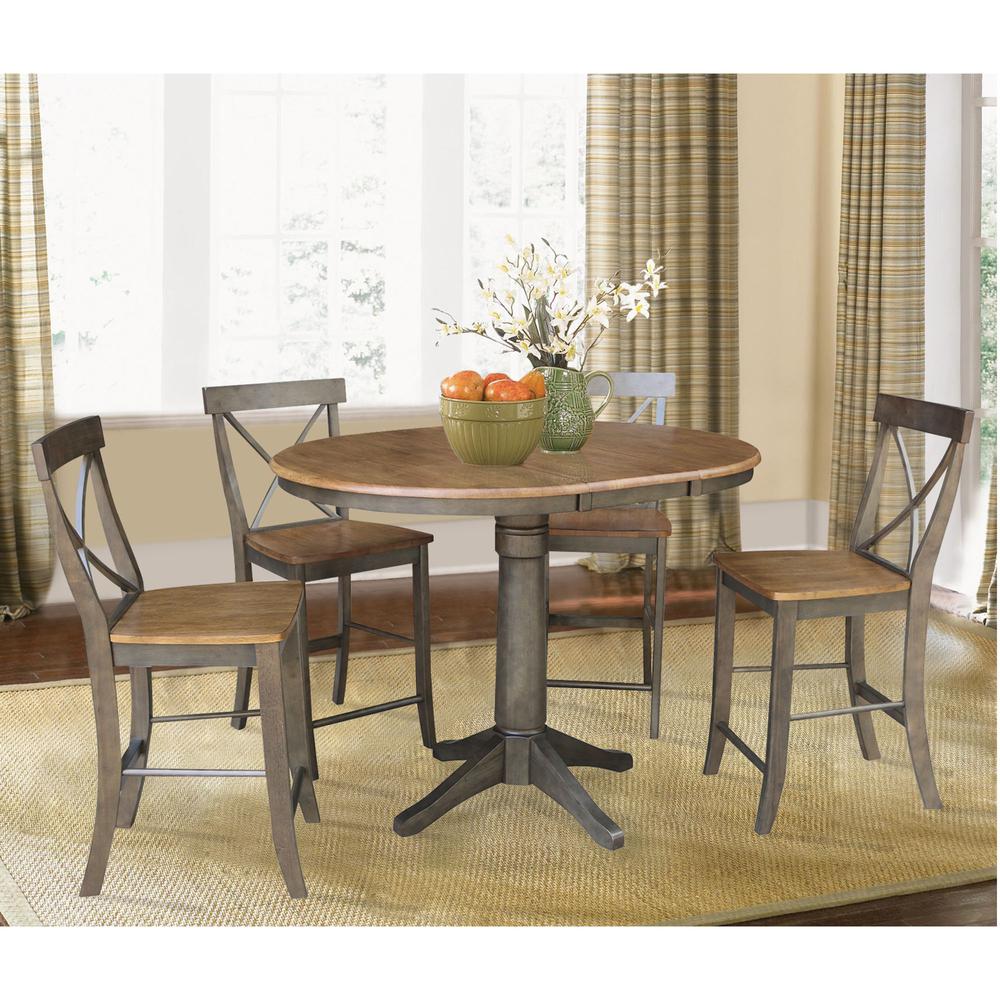 Set of 5 pcs - 36" Round Extension Dining table with 4 x-back counterheight stools. Picture 4
