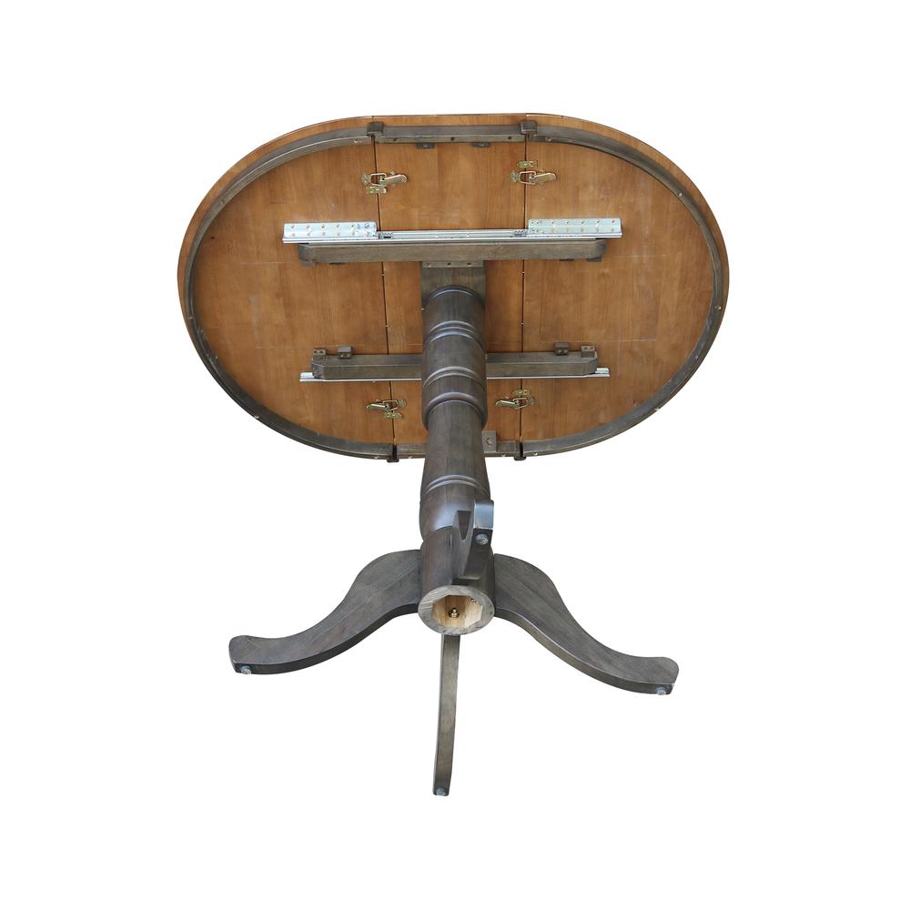 36" round top ped table with 12" leaf - 41.3"h - bar height. Picture 7