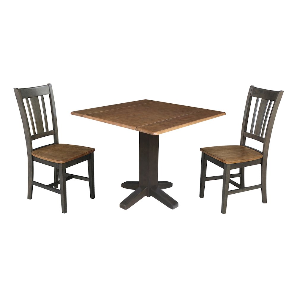 Set of 3 pcs - 36" Square Dual drop leaf dining table with 2 RTA chairs. Picture 1