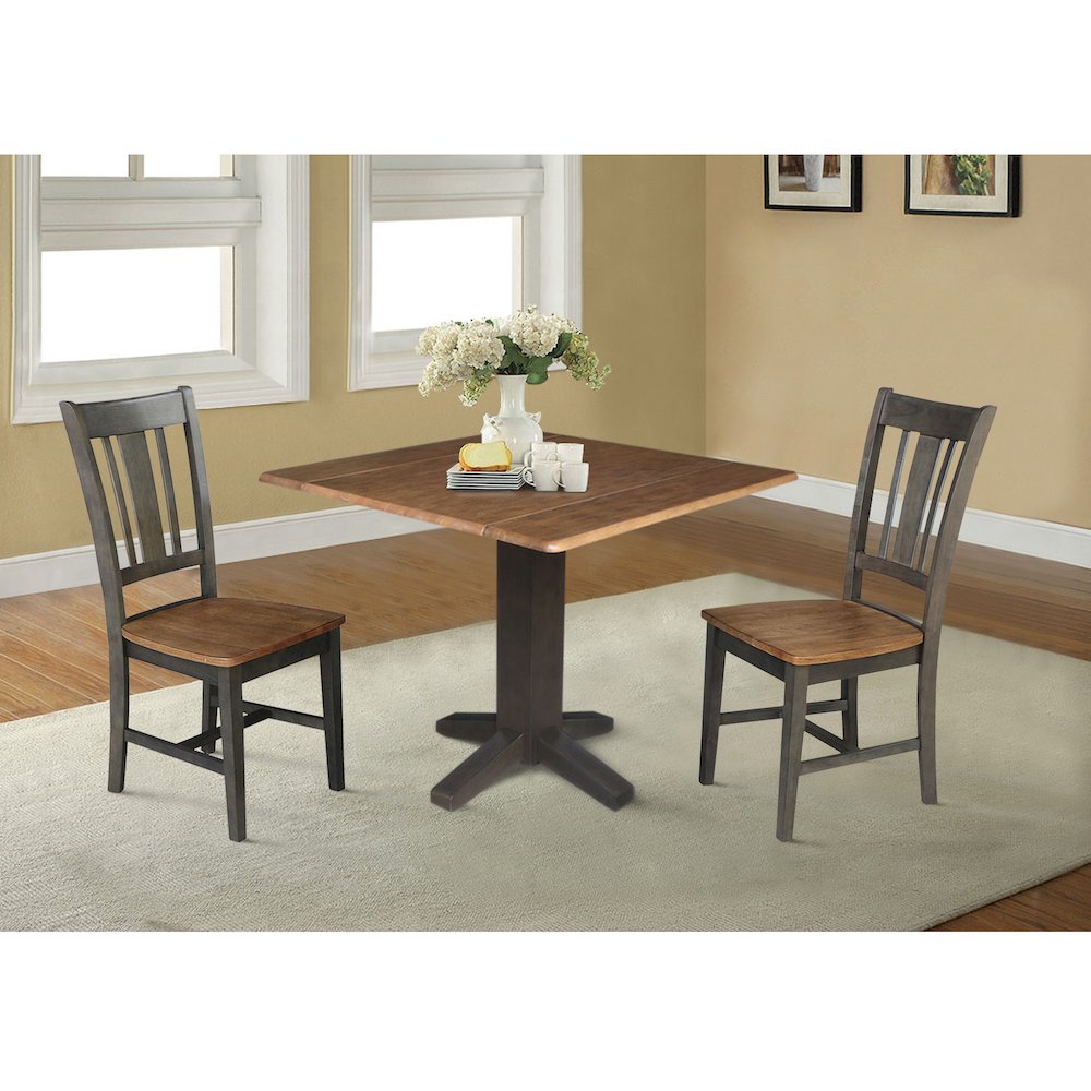 Set of 3 pcs - 36" Square Dual drop leaf dining table with 2 RTA chairs. Picture 2