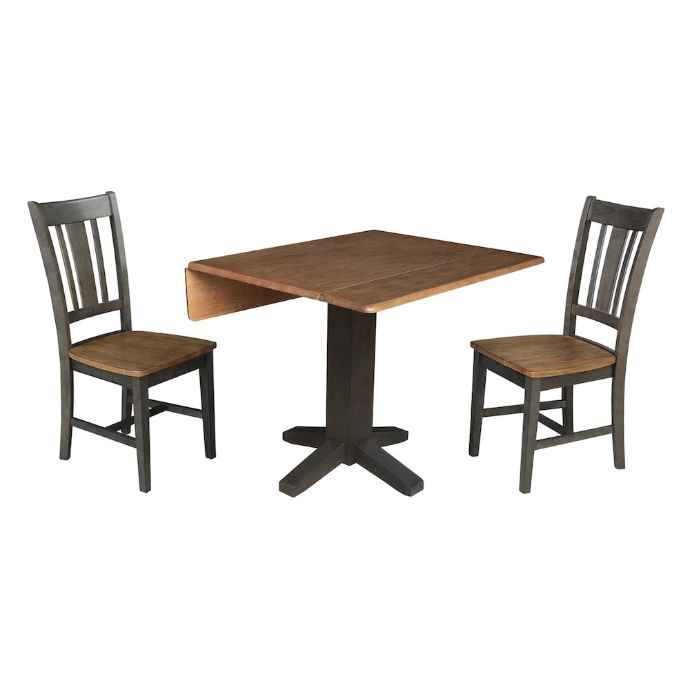 Set of 3 pcs - 36" Square Dual drop leaf dining table with 2 RTA chairs. Picture 4
