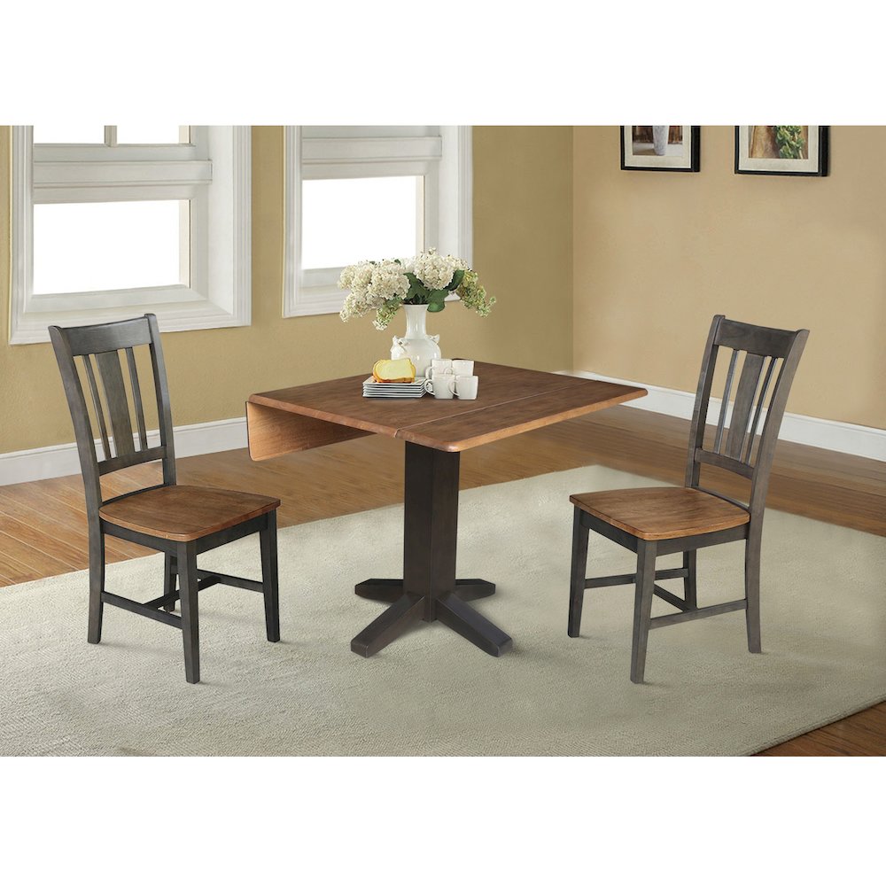 Set of 3 pcs - 36" Square Dual drop leaf dining table with 2 RTA chairs. Picture 3
