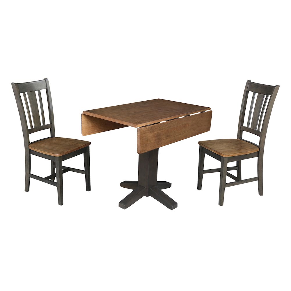 Set of 3 pcs - 36" Square Dual drop leaf dining table with 2 RTA chairs. Picture 6