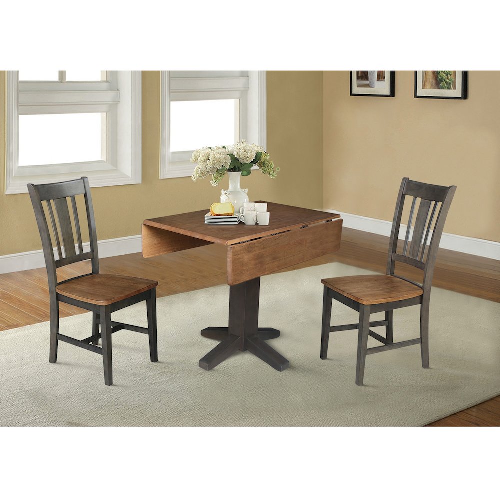 Set of 3 pcs - 36" Square Dual drop leaf dining table with 2 RTA chairs. Picture 5