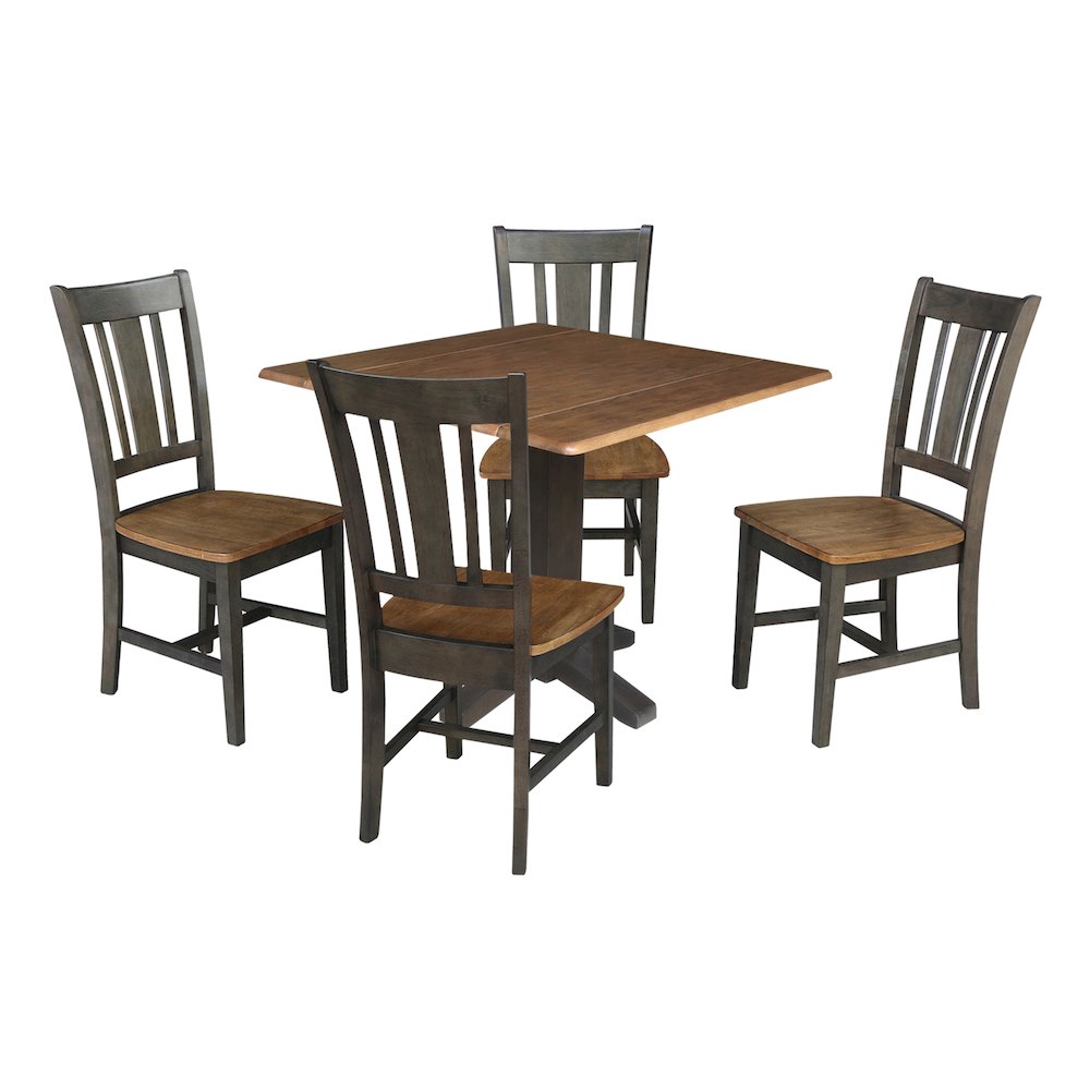 Set of 5 pcs - 36" Square Dual drop leaf dining table with 4 RTA chairs. Picture 4