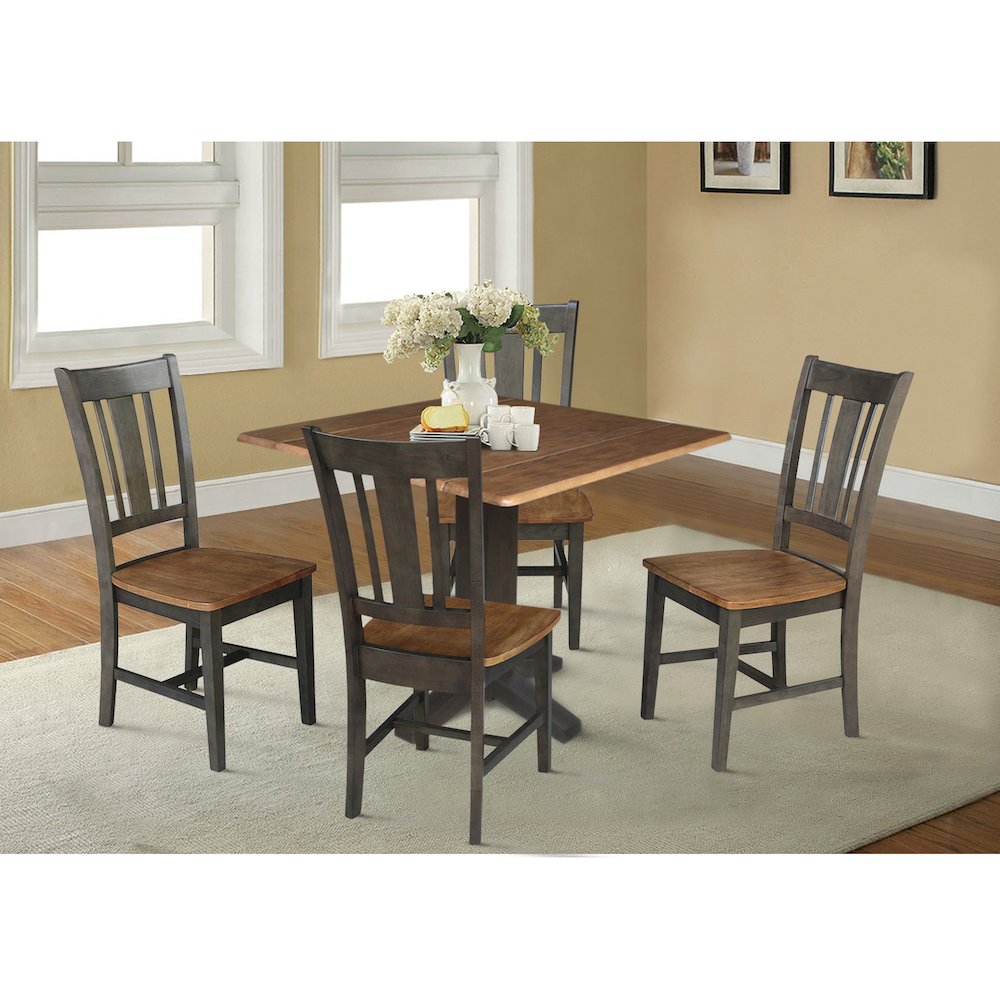 Set of 5 pcs - 36" Square Dual drop leaf dining table with 4 RTA chairs. Picture 2