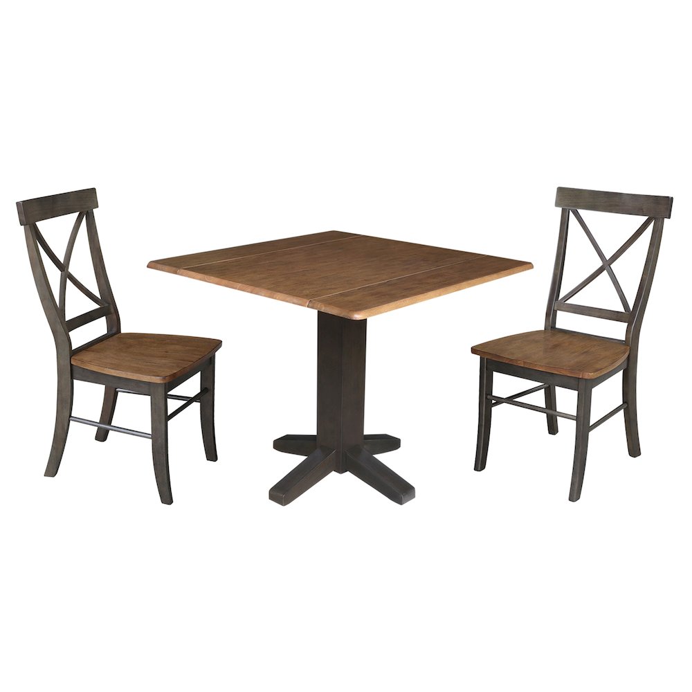 Set of 3 pcs - 36" Square Dual drop leaf dining table with 2 RTA chairs. Picture 1