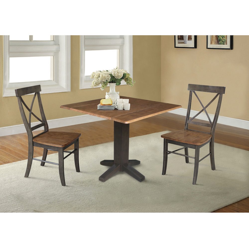 Set of 3 pcs - 36" Square Dual drop leaf dining table with 2 RTA chairs. Picture 2