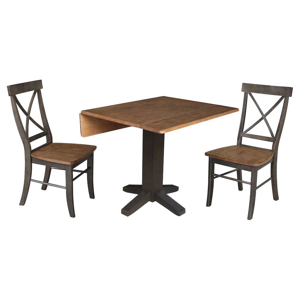Set of 3 pcs - 36" Square Dual drop leaf dining table with 2 RTA chairs. Picture 4