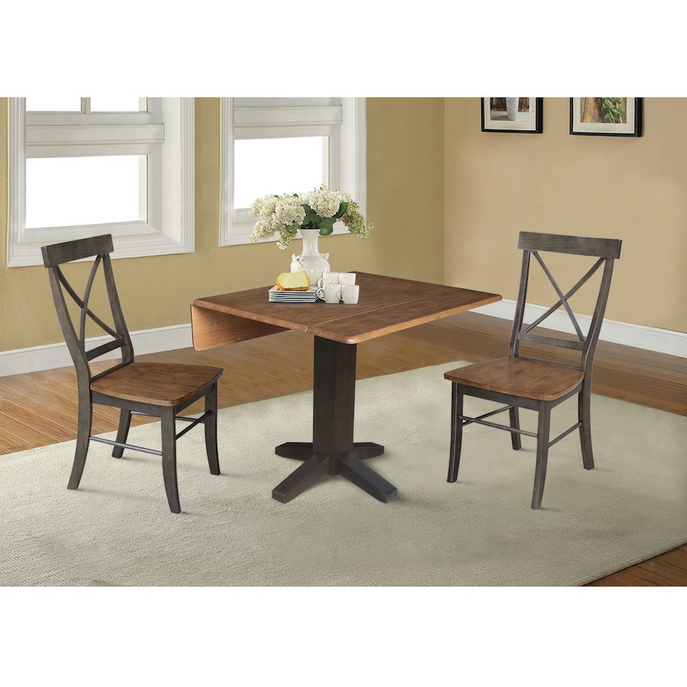 Set of 3 pcs - 36" Square Dual drop leaf dining table with 2 RTA chairs. Picture 3