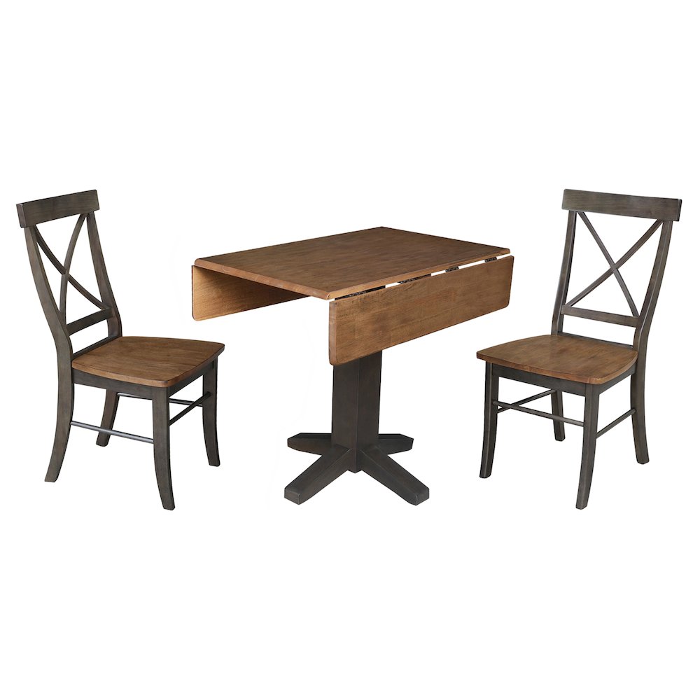 Set of 3 pcs - 36" Square Dual drop leaf dining table with 2 RTA chairs. Picture 6