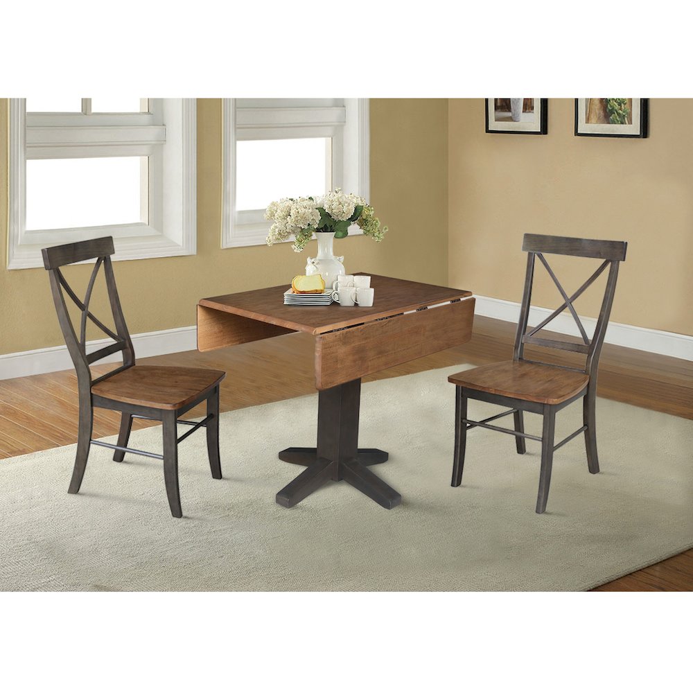 Set of 3 pcs - 36" Square Dual drop leaf dining table with 2 RTA chairs. Picture 5