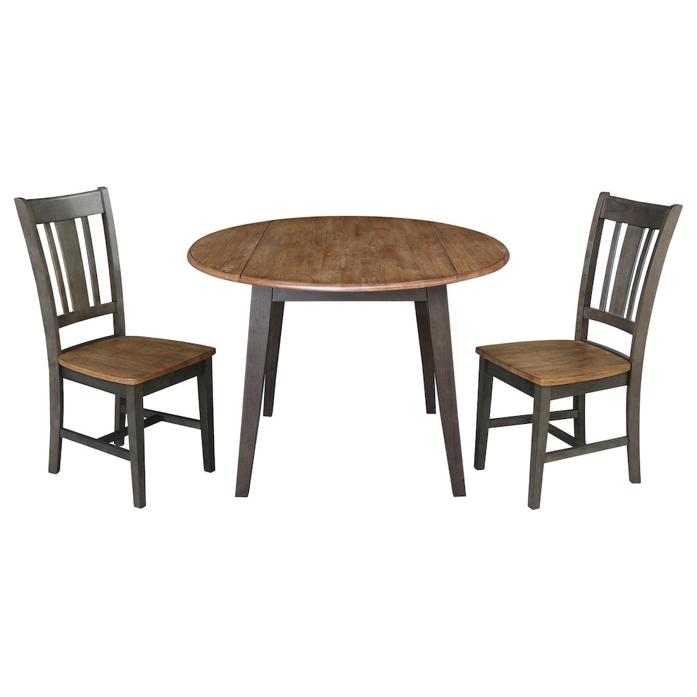Set of 3 pcs - 42" Round Dual Drop Leaf Table with 2 RTA chairs. Picture 1