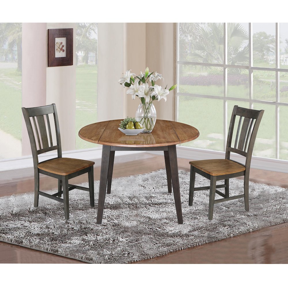 Set of 3 pcs - 42" Round Dual Drop Leaf Table with 2 RTA chairs. Picture 2