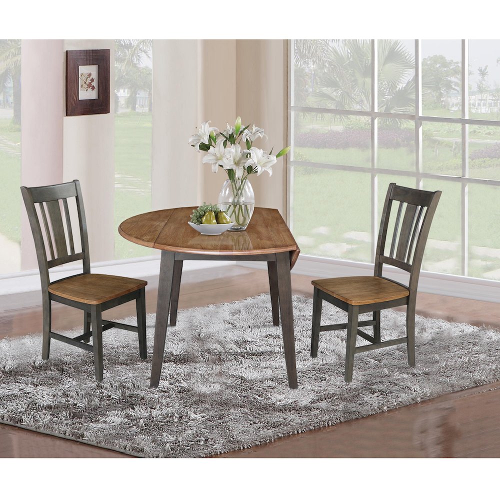 Set of 3 pcs - 42" Round Dual Drop Leaf Table with 2 RTA chairs. Picture 3