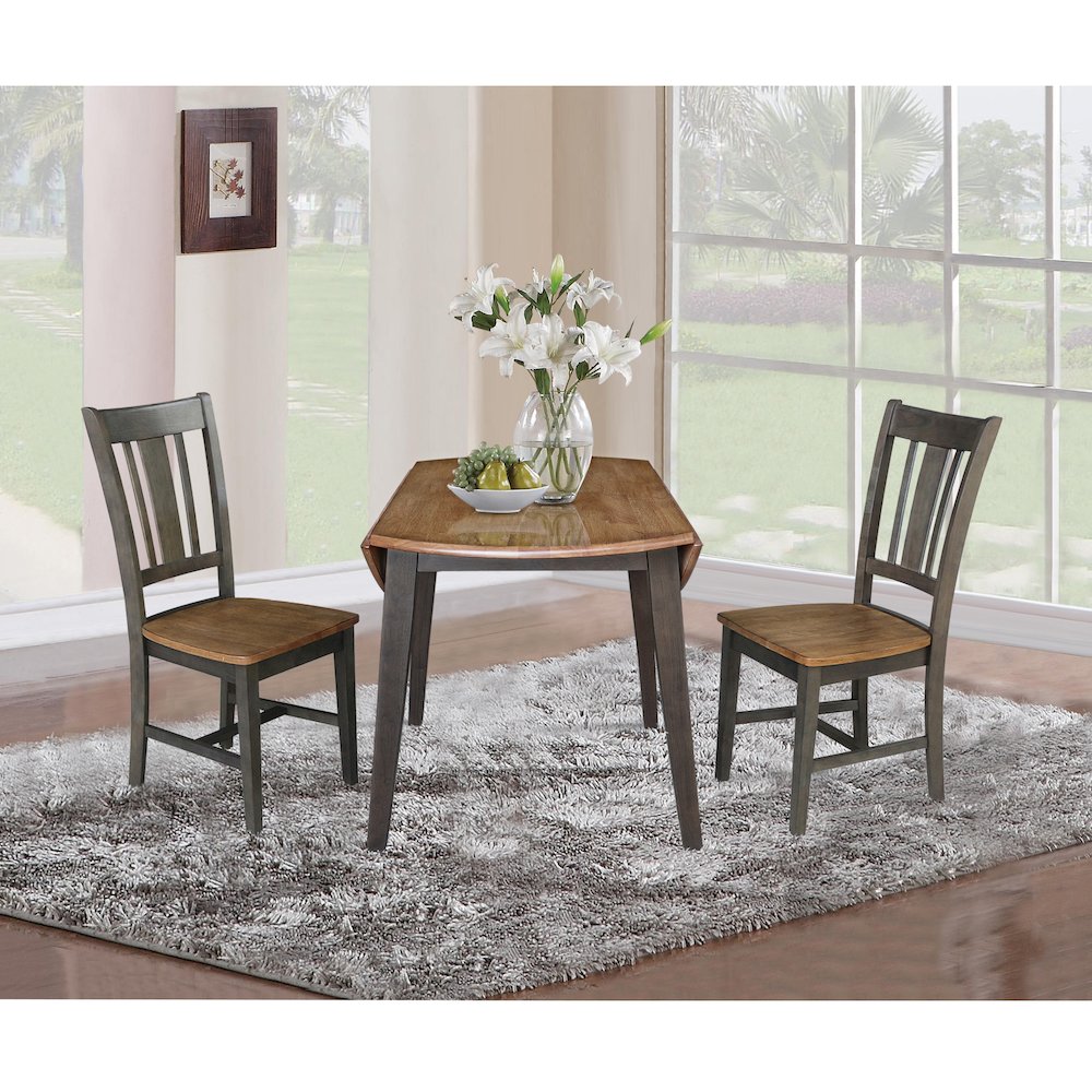 Set of 3 pcs - 42" Round Dual Drop Leaf Table with 2 RTA chairs. Picture 5