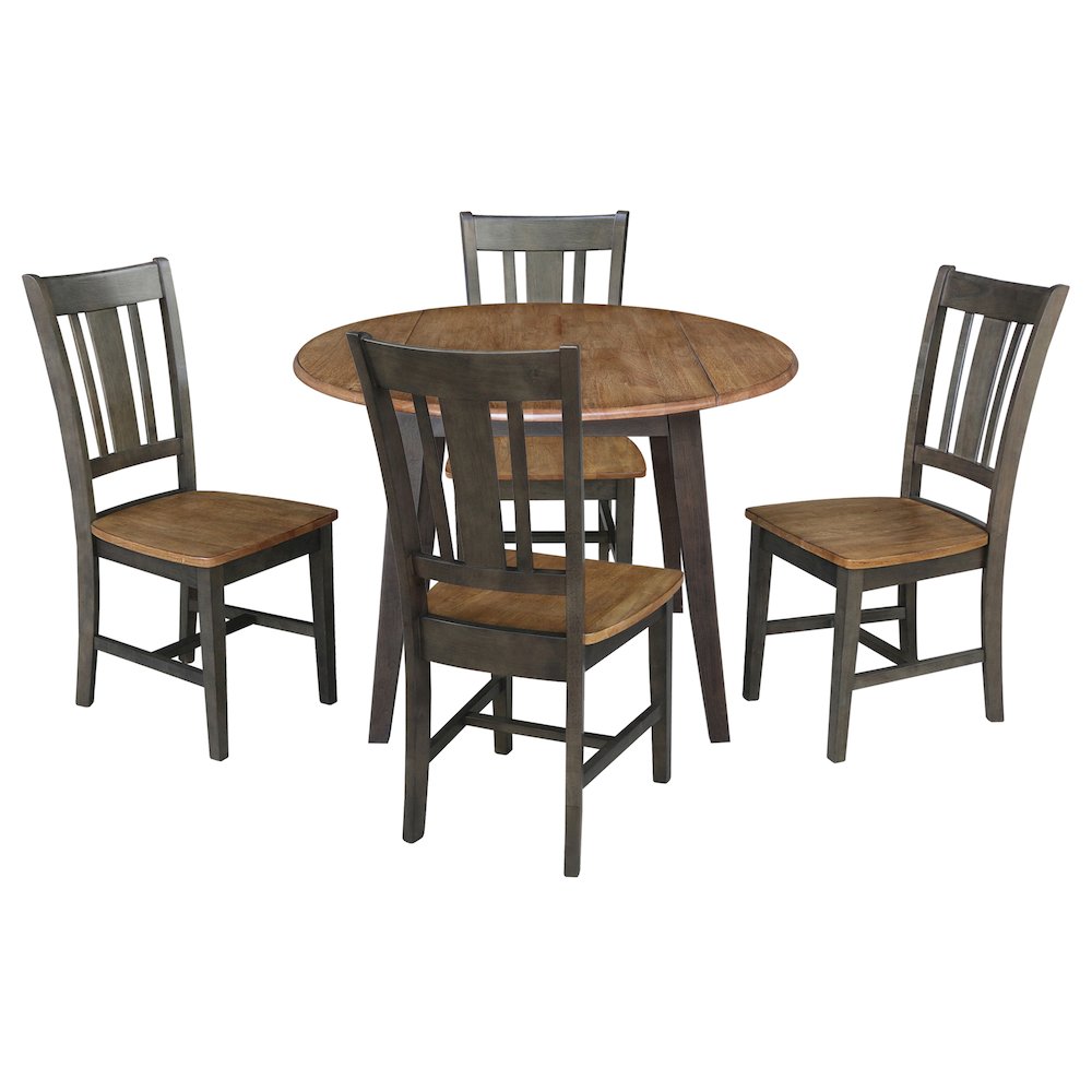 Set of 5 pcs - 42" Round Dual Drop Leaf Table with 4 RTA chairs. Picture 4