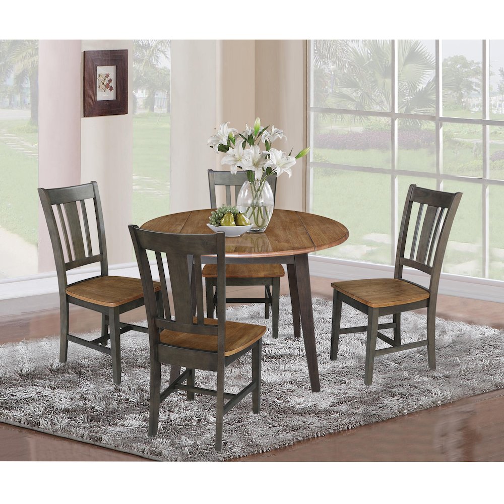 Set of 5 pcs - 42" Round Dual Drop Leaf Table with 4 RTA chairs. Picture 2