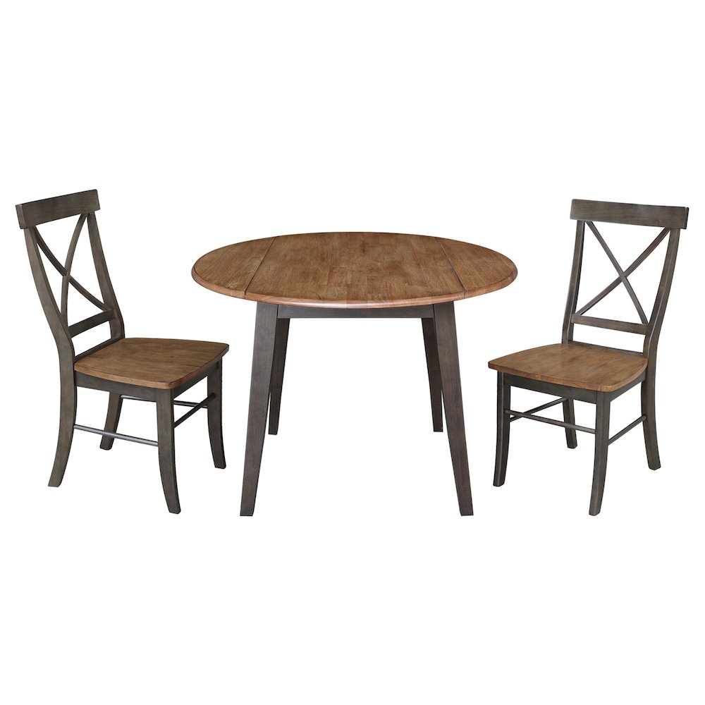 Set of 3 pcs - 42" Round Dual Drop Leaf Table with 2 RTA chairs. Picture 1