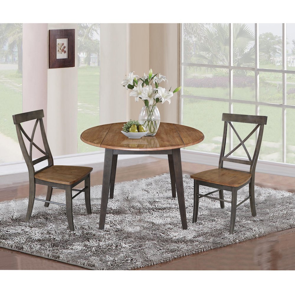 Set of 3 pcs - 42" Round Dual Drop Leaf Table with 2 RTA chairs. Picture 2